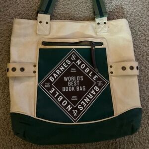 Barnes & Noble Green and Cream Book Bag